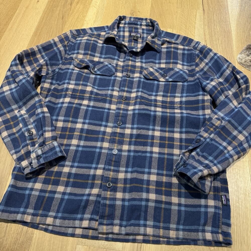 PATAGONIA Organic Cotton Flannel Long Sleeve Shirt Blue Plaid Men’s Size M